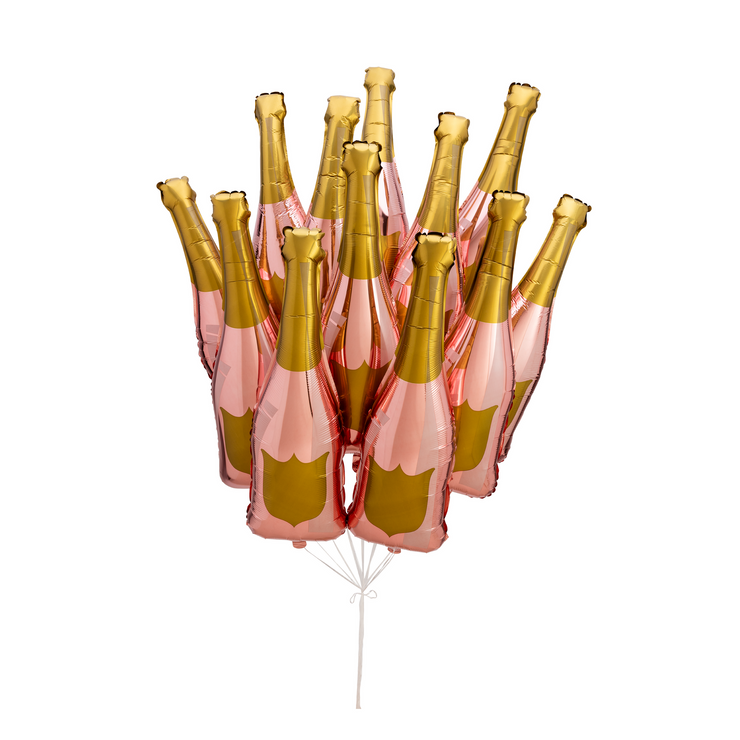 Dozen Rose Gold Champagne Bottle Balloons - Paper Confetti Events