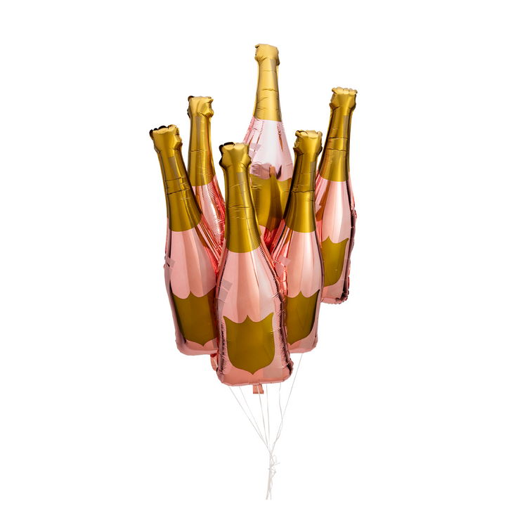 Six Rose Gold Champagne Bottle Balloons - Paper Confetti Events